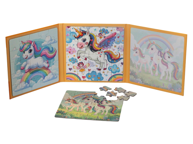 QBI, jednorożce, puzzle magnetyczne, 25+30+42 elementów