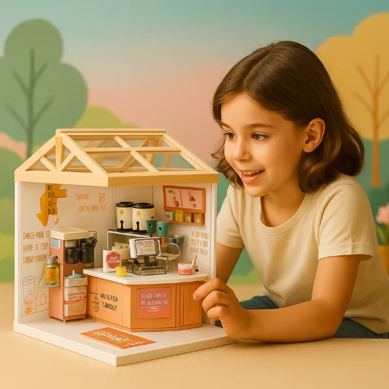 QBI, miniaturowy domek LED, lodziarnia, puzzle 3D, 94 elementów