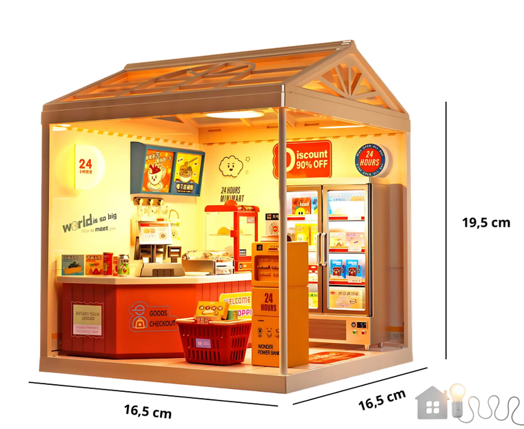 QBI, miniaturowy domek LED, sklep, puzzle 3D, 92 elementów