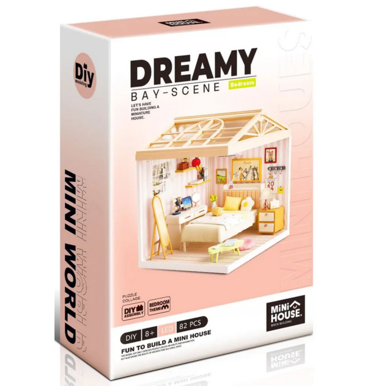 QBI, miniaturowy domek LED, sypialnia, puzzle 3D, 82 elementów