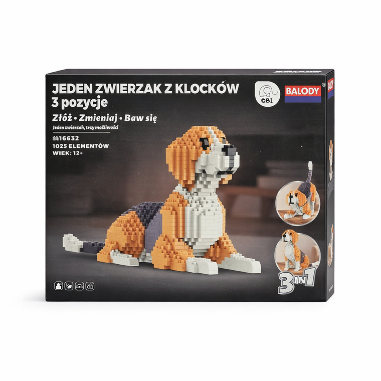 QBI, Pies Beagle, 3w1, klocki konstrukcyjne, 1025 elementów
