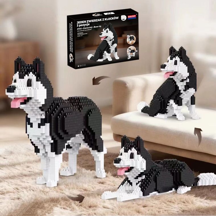 QBI, Pies Husky, 3w1, klocki konstrukcyjne, 1046 elementów