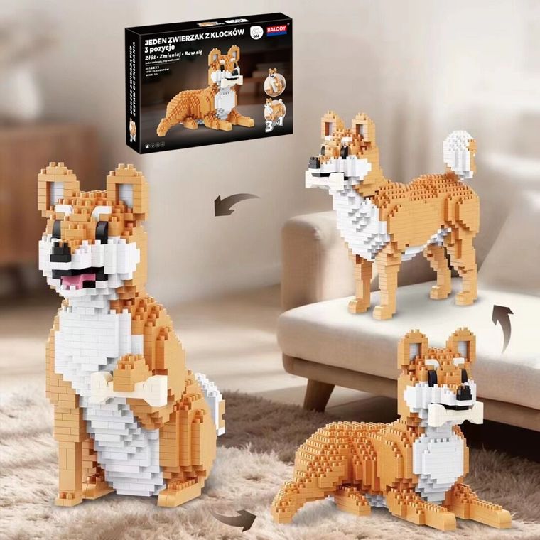 QBI, Pies Shiba, 3w1, klocki konstrukcyjne, 1079 elementów
