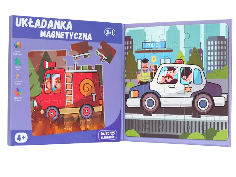 QBI, pojazdy uprzywilejowane, puzzle magnetyczne, 16+20+25 elementów