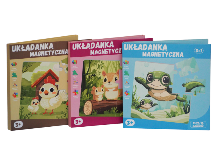 QBI, Zwierzęta leśne, puzzle magnetyczne, 9+12+16 elementów