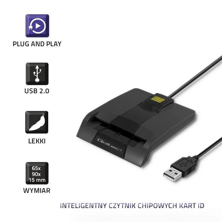 Qoltec, czytnik chipowych kart ID, inteligentny, SCR-0634, USB TYP C