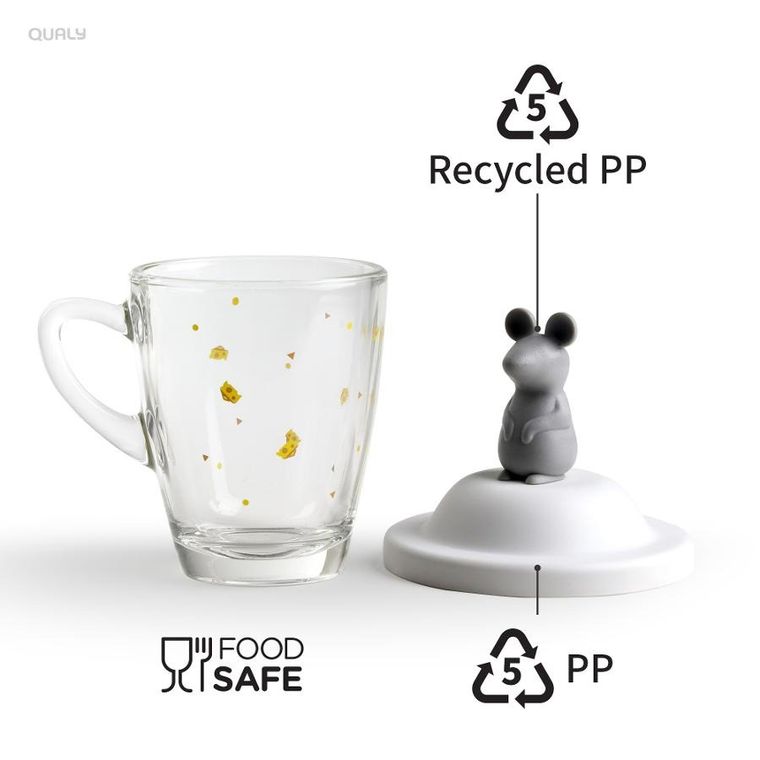 Qualy, kubek z pokrywką, myszka, 10430-WH-GY