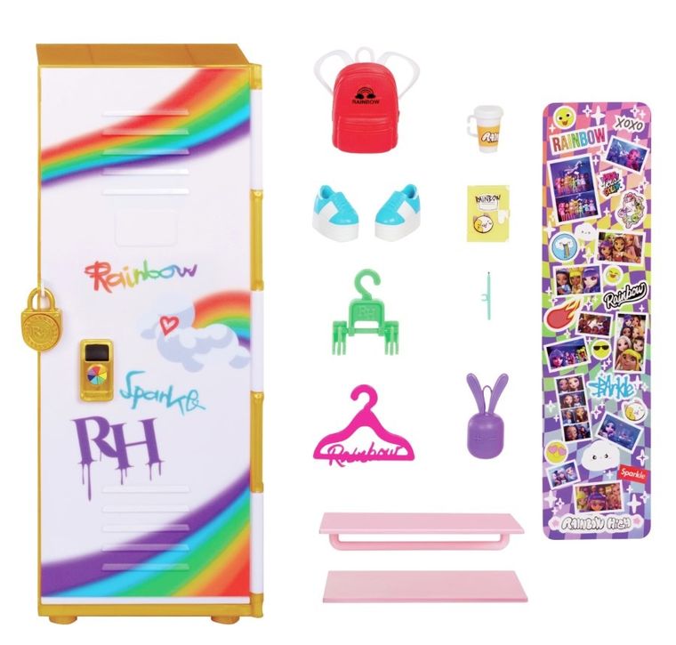 Rainbow High, Locker and Pinkly Paige, lalka modowa z szafą