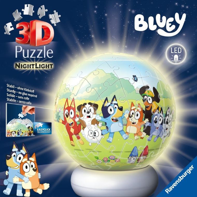 Ravensburger, Bluey, Kula, puzzle 3D, lampka, 72 elementy
