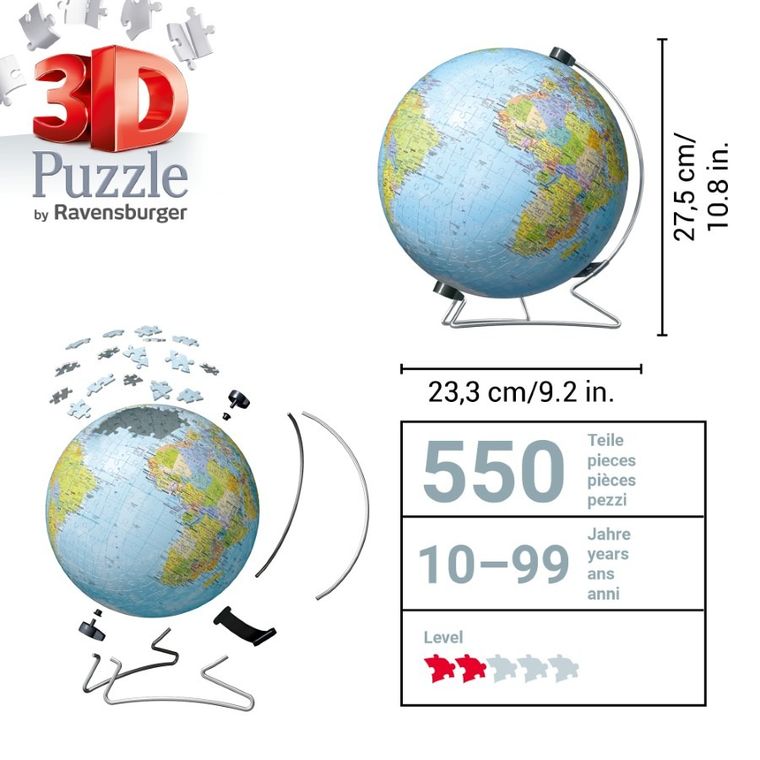 Ravensburger, Globus, puzzle 3D, 540 elementów