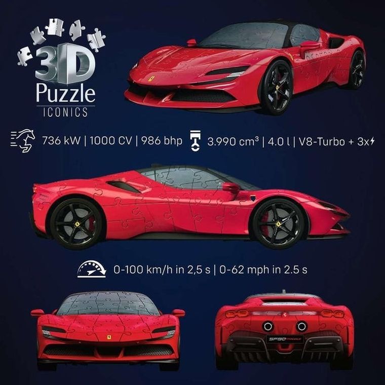 Ravensburger, Iconics, Ferrari SF90 Stradale, 1:18, puzzle 3D, 108 elementów