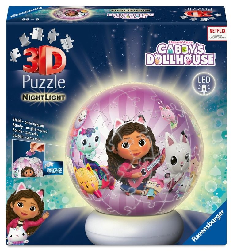 Ravensburger, Koci Domek Gabi, Kula, puzzle 3D, lampka, 72 elementy