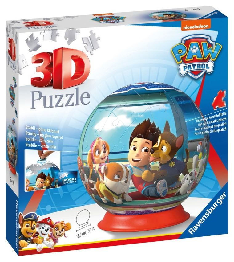 Ravensburger, Psi Patrol, kula, puzzle 3D, 72 elementy