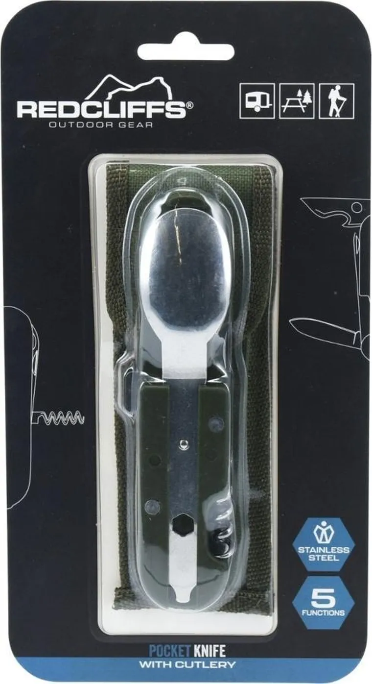 Redcliffs, zestaw survivalowy, turystyczny, scyzoryk ze sztućcami, 5w1
