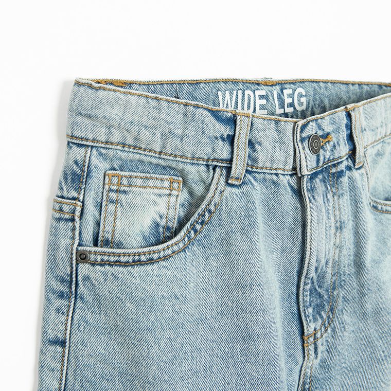 Regulowane jasnoniebieskie jeansy z przetarciami wide leg cargo Cool Club