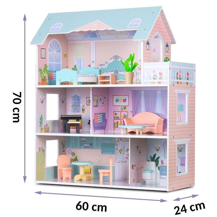 Ricokids, drewniany domek dla lalek, 3-piętrowy