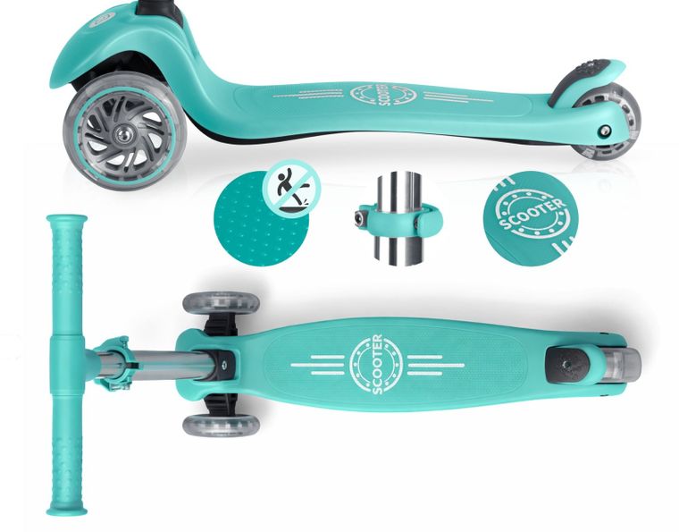 Ricokids, Glow, hulajnoga 3-kołowa, balansowa, świecąca w ciemności, turkusowa