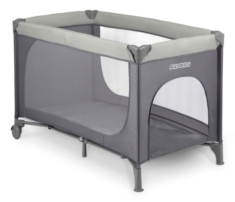 Ricokids, łóżeczko turystyczne, z materacem i torbą, ciemnoszare