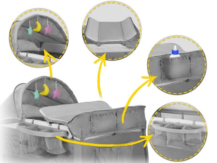 Ricokids, łóżeczko turystyczne z materacem i torbą, jasnoszare