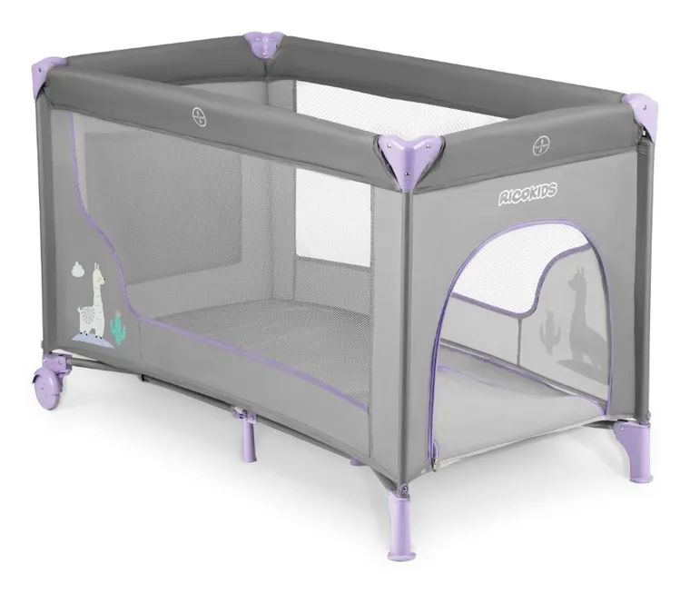 Ricokids, łóżeczko turystyczne, z materacem i torbą, szaro-lawendowe