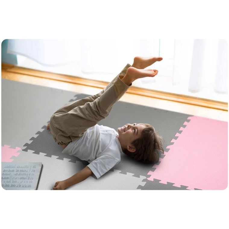 Ricokids, mata piankowa, puzzle, szaro-różowa, 9 elementów, 180-180 cm
