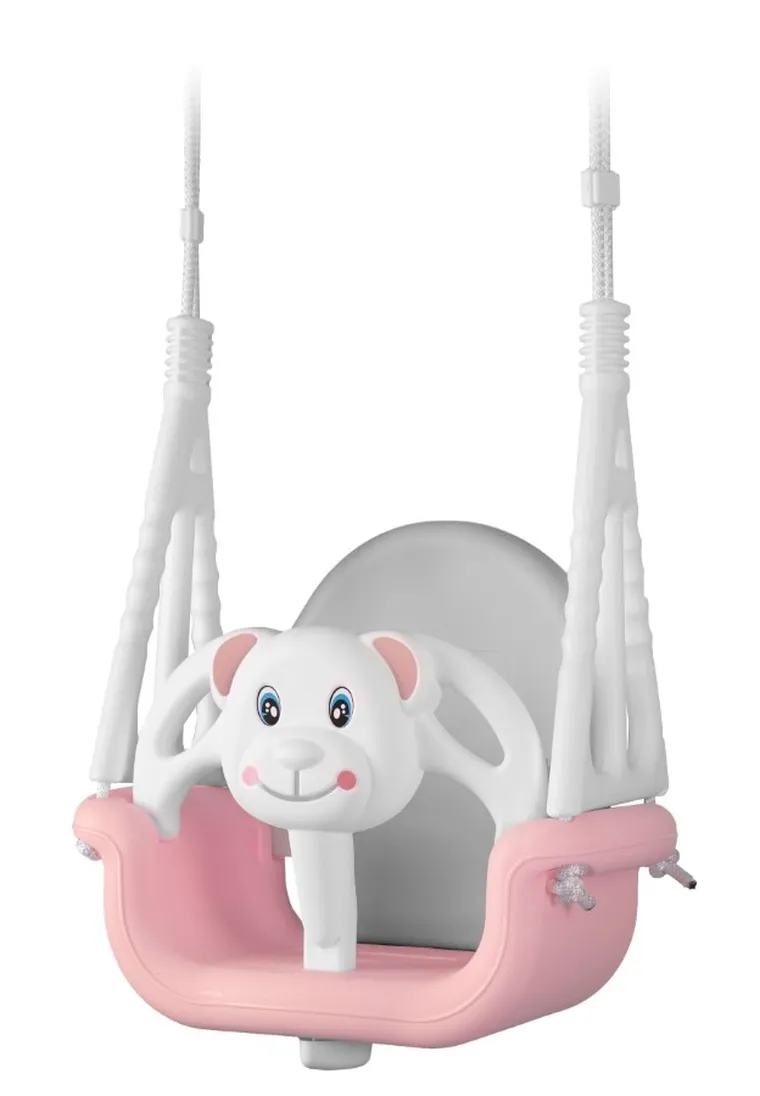 Ricokids, Miś, huśtawka kubełkowa, 3w1, różowo-szaro-biała