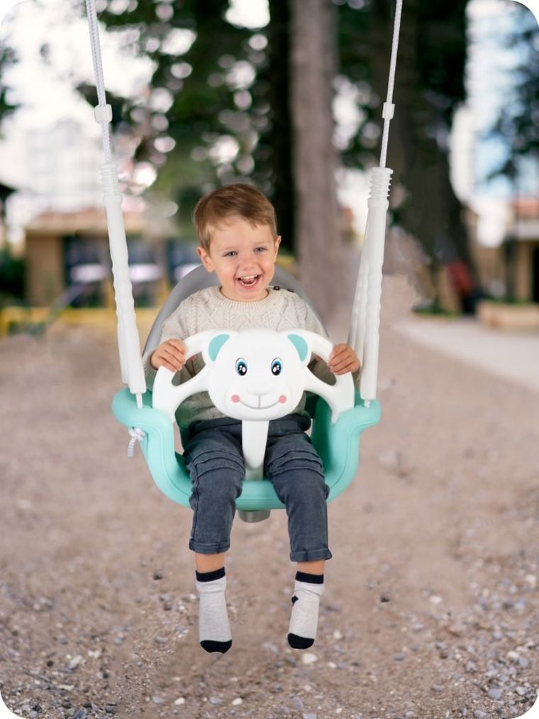 Ricokids, Miś, huśtawka kubełkowa, 3w1, turkusowo-szaro-biała