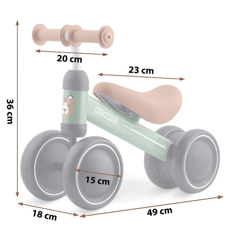 Ricokids, rowerek biegowy dla dzieci, trójkołowy, zielony