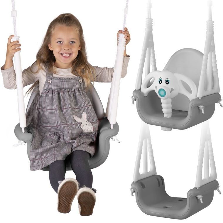 Ricokids, Słonik, huśtawka kubełkowa, 3w1, szaro-biała