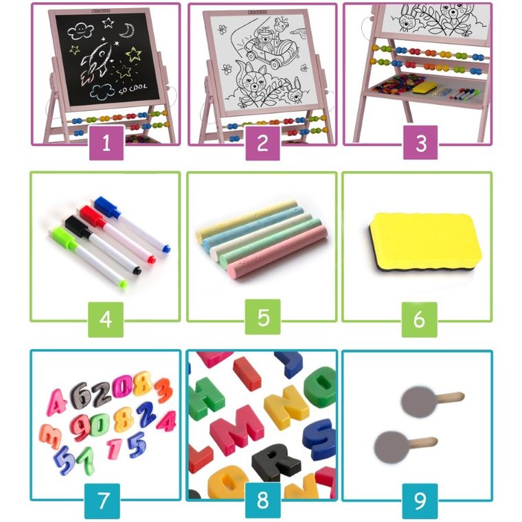 Ricokids, tablica magnetyczna, drewniana, 101-57-55 cm, różowa