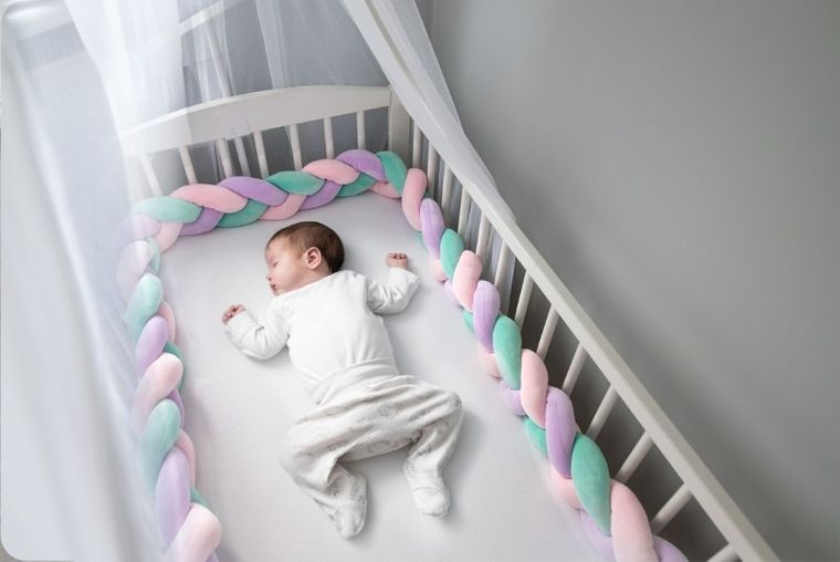 Ricokids, warkocz, ochraniacz do łóżeczka, miętowo-różowo-fioletowy