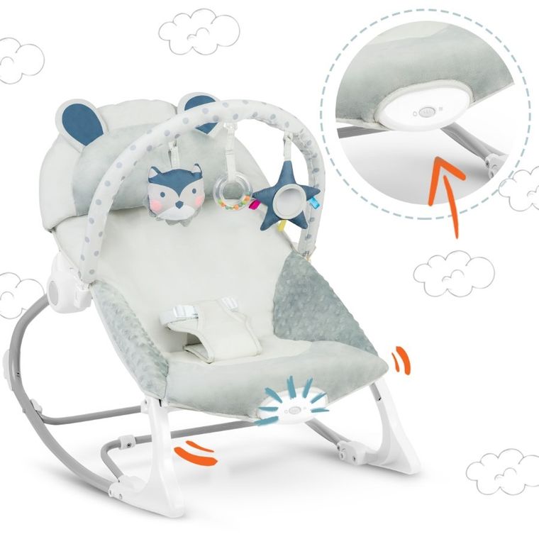 Ricokids, wielofunkcyjny leżaczek bujaczek, minky, jasny szary