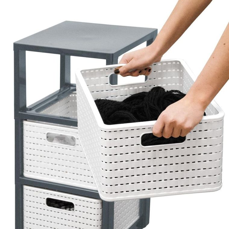 Rotho, Country, regał duży z 3 szufladami, biały/antracyt