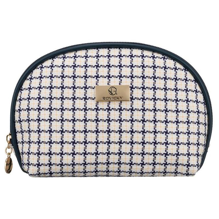 Rovicky, kosmetyczka, krata, beżowo-granatowa