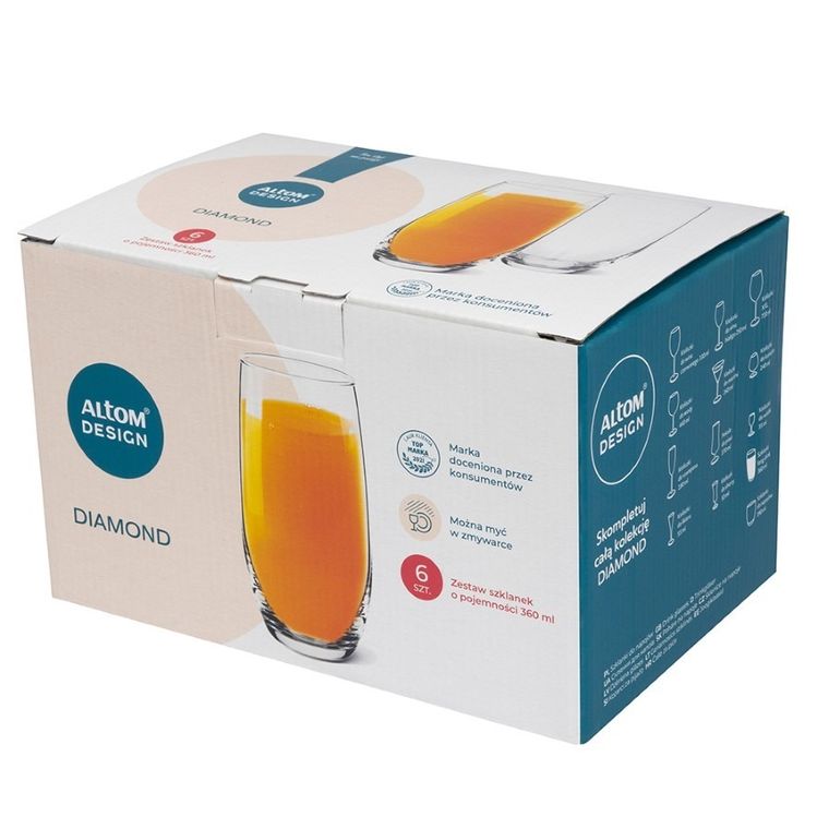 Royal Leerdam, Diamond, komplet 6 szklanek wysokich, 360 ml