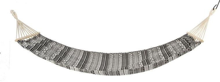 Royokamp, Etno, hamak ogrodowy z drążkiem, 2 osobowy, czarno-biały, 200-147 cm