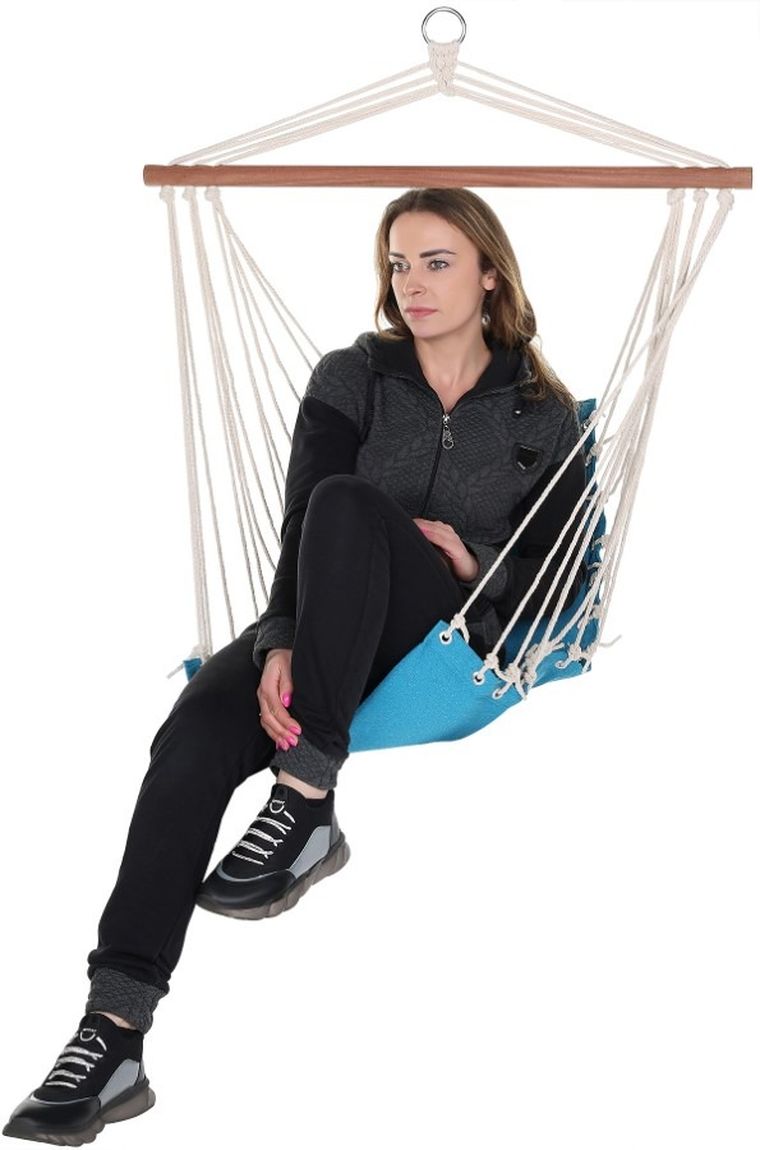 Royokamp, hamak, fotel brazylijski z wszytą poduszką, Natura, chabrowy, 100-50 cm