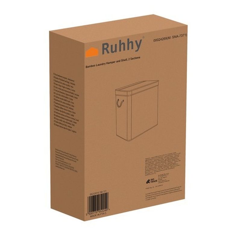 Ruhhy, kosz bambusowy na pranie, dwukomorowy