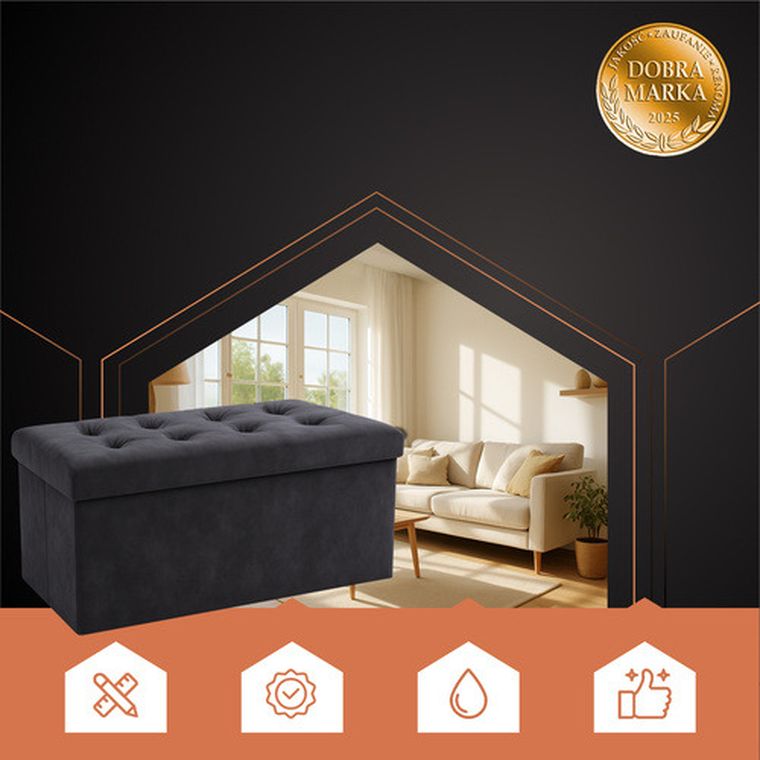 Ruhhy, pufa welurowa, szara, 76-38-38 cm