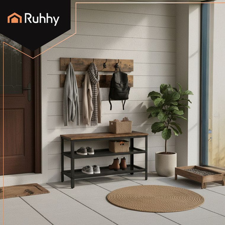 Ruhhy, regał na buty z wieszakiem, 73 cm