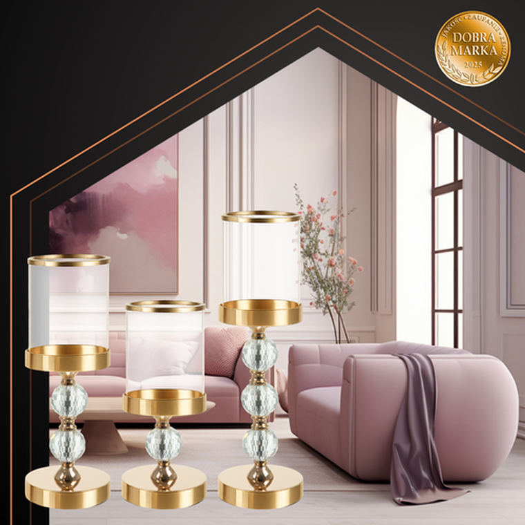 Ruhhy, świecznik, lampion, złoty, 3 szt.