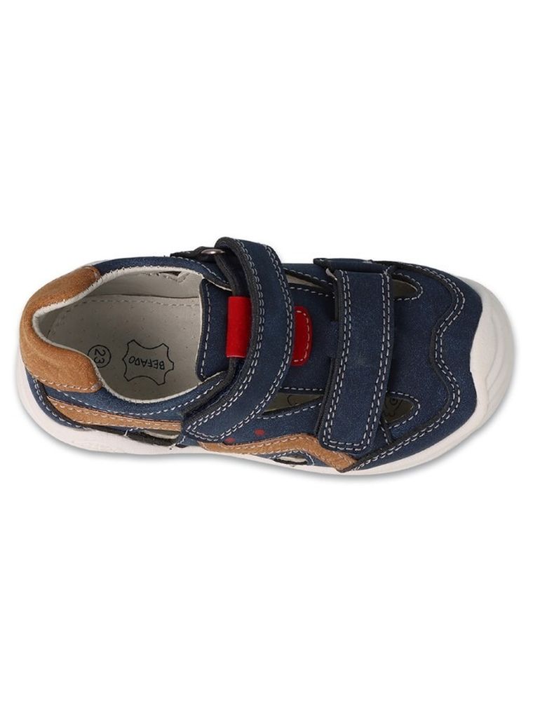Sandały chłopięce, granatowe, skórzana wkładka, Befado