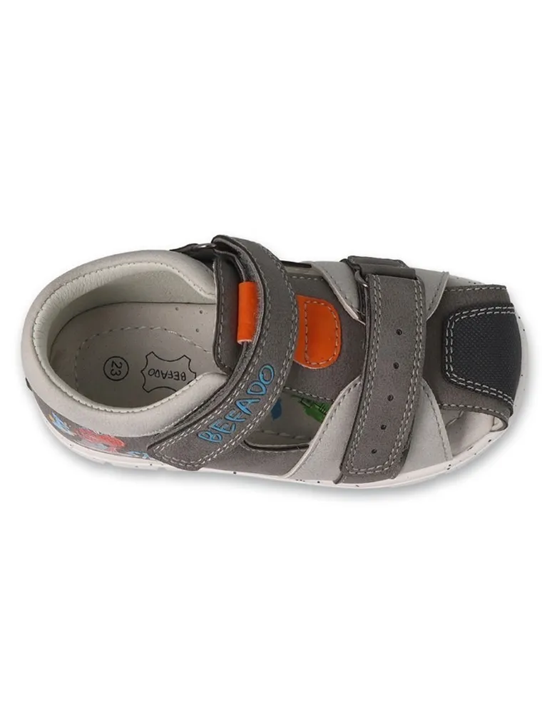 Sandały chłopięce, szare, skórzana wkładka, Befado