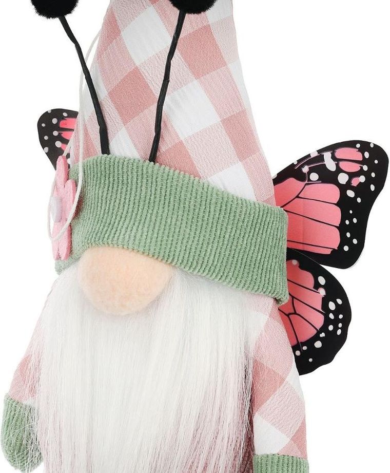 Saska Garden, dekoracja wiosenna, skrzat gnom, motyl, różowy, 25 cm