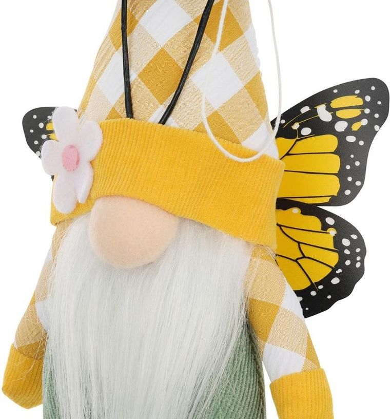 Saska Garden, dekoracja wiosenna, skrzat gnom, motyl, żółty, 25 cm