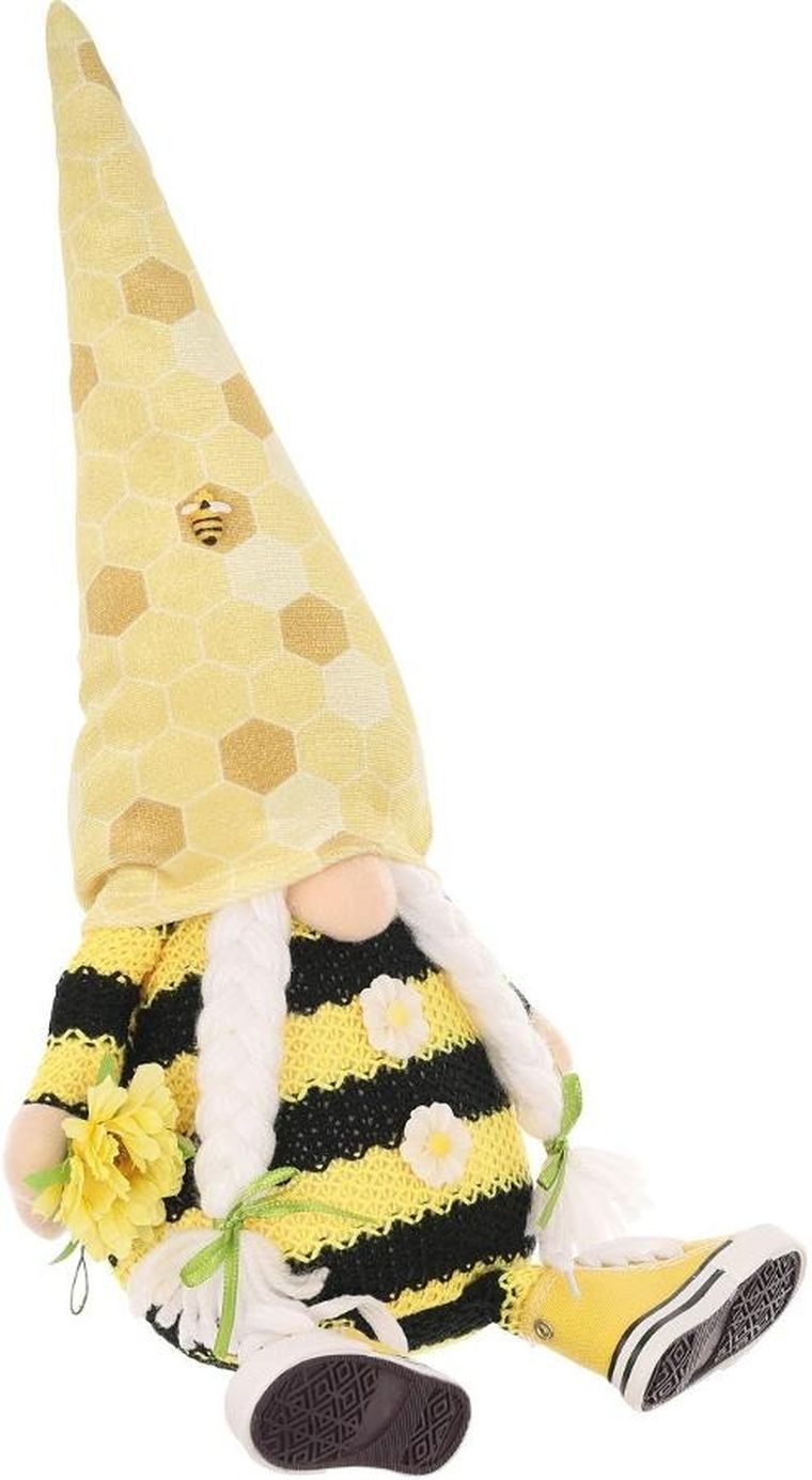 Saska Garden, dekoracja wiosenna, skrzat gnom, siedzący pszczółka w trampkach, 35+6 cm