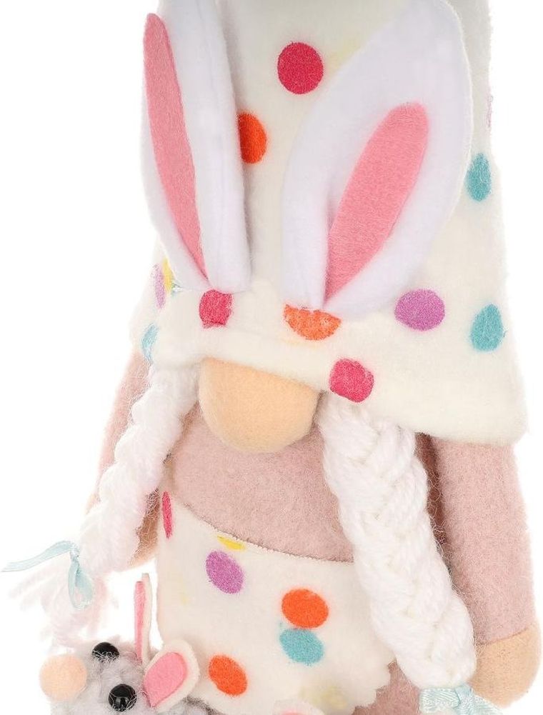 Saska Garden, dekoracja wiosenna, skrzat gnom, zajączek w groszki, 25 cm