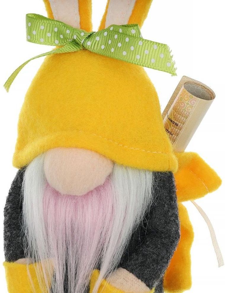 Saska Garden, dekoracja wiosenna, skrzat gnom, zajączek, z workiem na prezent, żółty, 20 cm