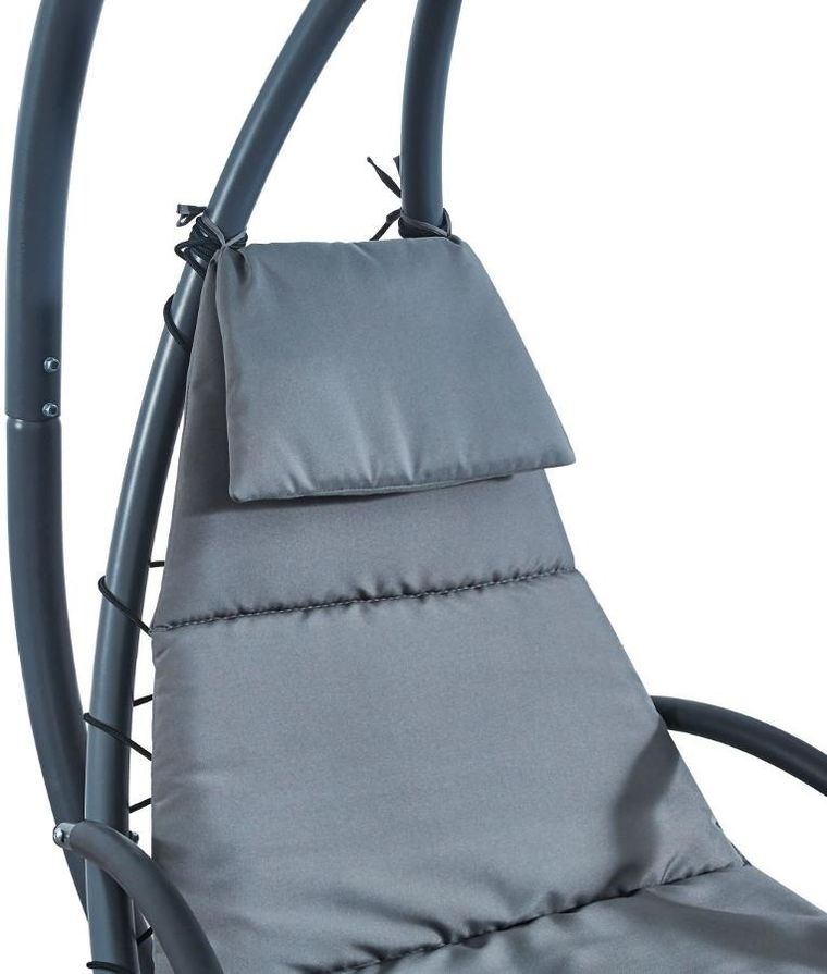 Saska garden, Lizbona, fotel bujany z parasolem, huśtawka, ciemno szara