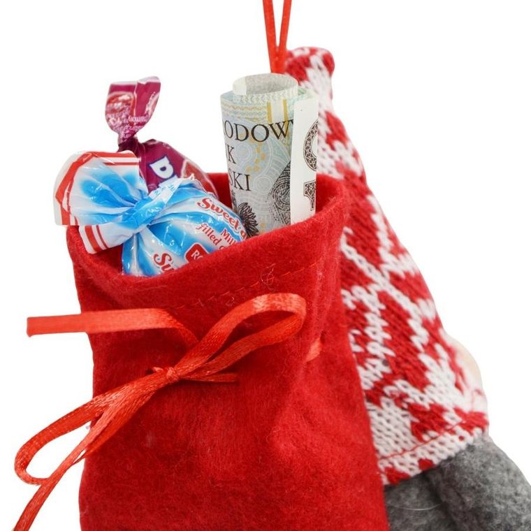 Saska Garden, mikołajek dekoracyjny z workiem na prezent, szary, 15 cm